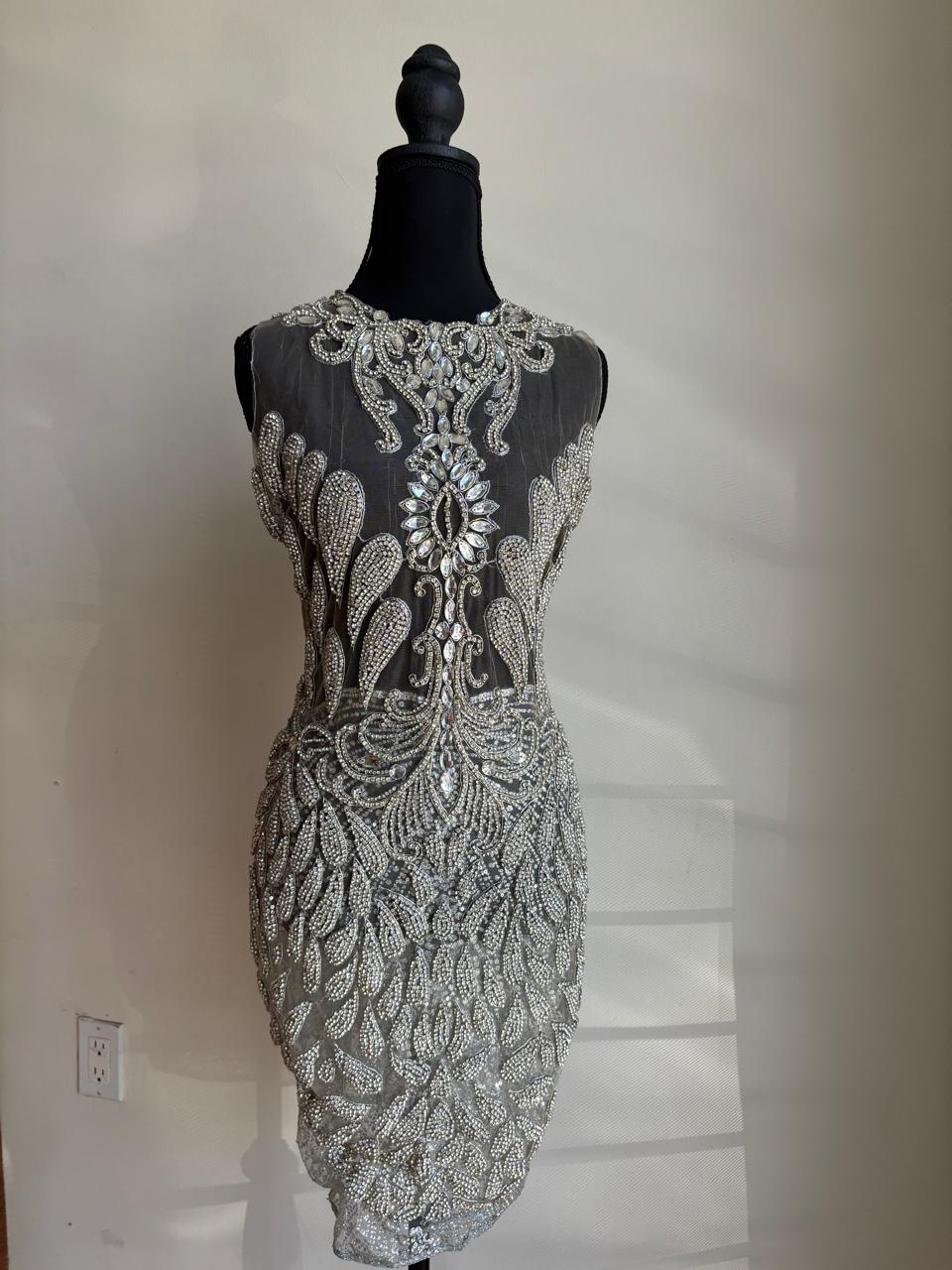 Celestial Enchantress” Crystal Embellished Illusion Dress (XL)