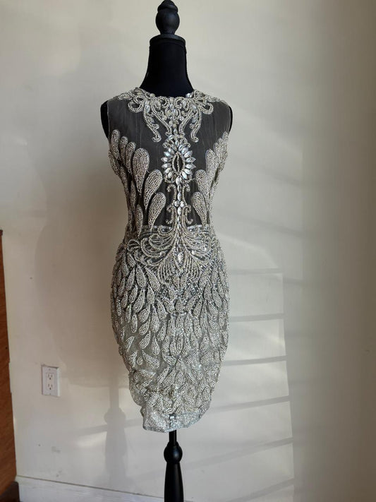 Celestial Enchantress” Crystal Embellished Illusion Dress (XL)