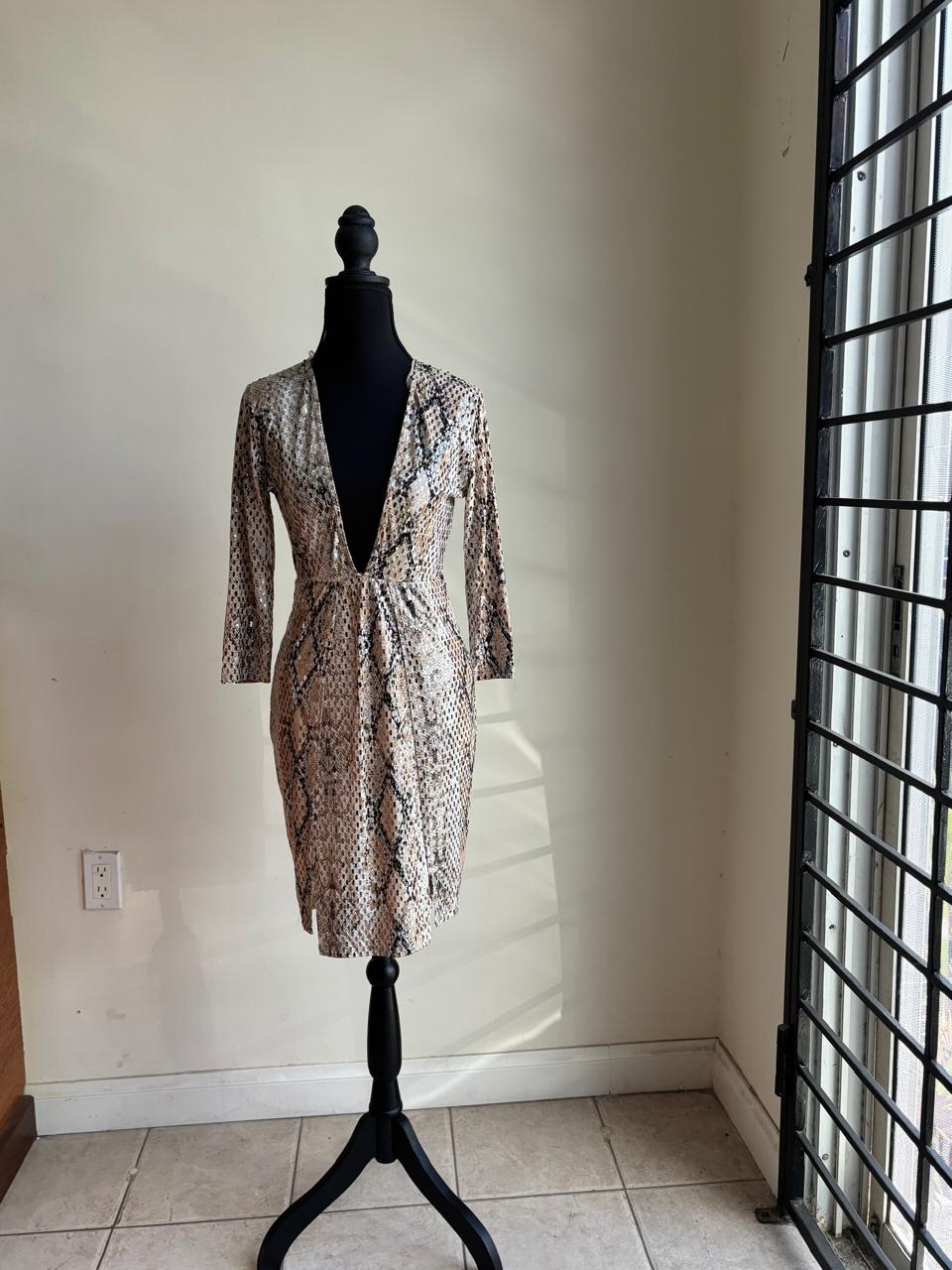 Serpent Seduction” Deep-V Sequin Dress