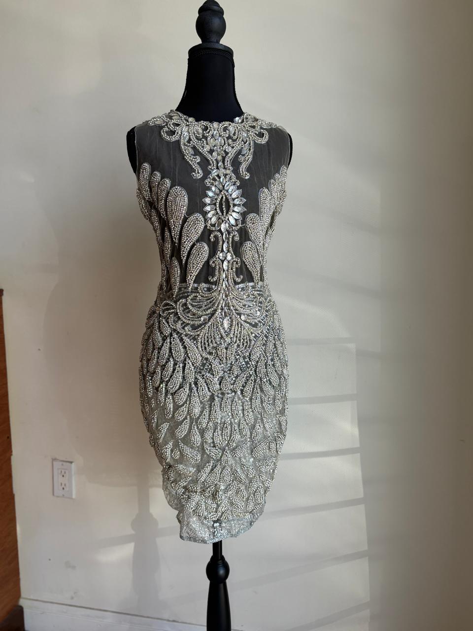 Celestial Enchantress” Crystal Embellished Illusion Dress (XL)