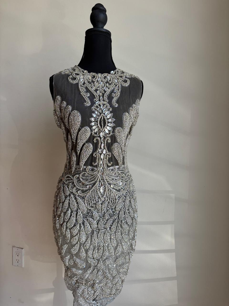 Celestial Enchantress” Crystal Embellished Illusion Dress (XL)