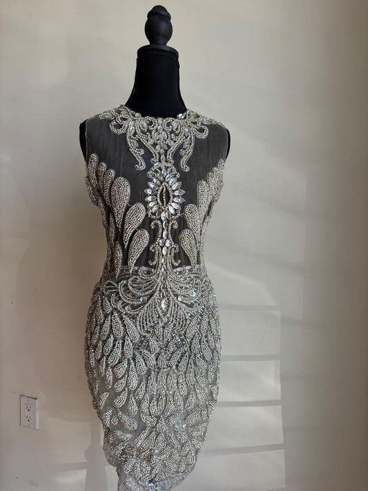 Celestial Enchantress” Crystal Embellished Illusion Dress (XL)